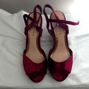 Velvet Burgandy Wedges